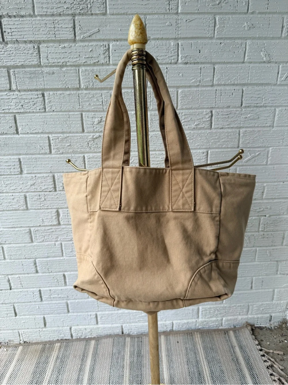 J.CREW Canvas Tote Bag Tan Khaki Large Weekender Vintage Snap Thick Cotton